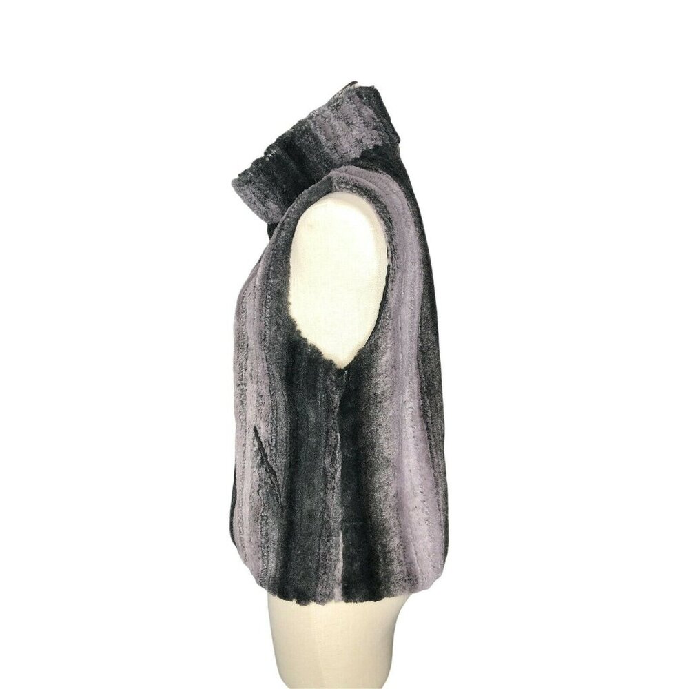 Cejon Faux Fur Vest Womens M Gray Black Hook n Loop High Collar Lined Pockets - Picture 5 of 10